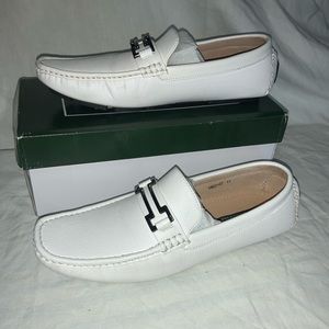White Faux Massimo Loafers